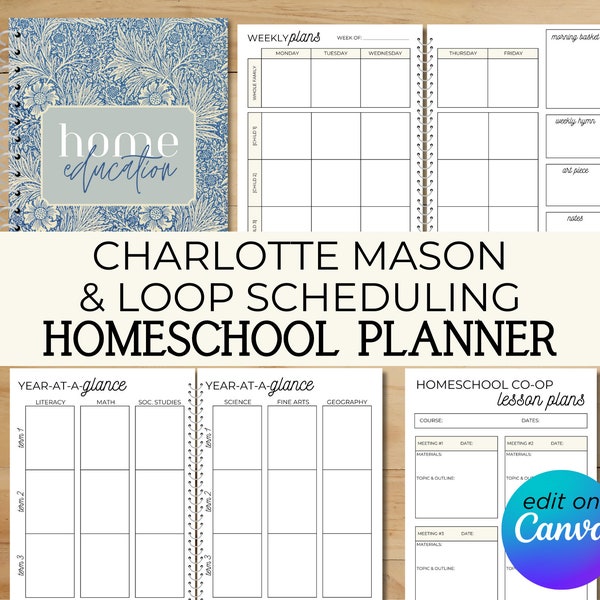 100% EDITABLE Ultimate Homeschool Planner - Charlotte Mason + Loop Scheduling + Multiple Children + Family Unit Study Planning