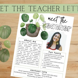 Tema de planta simple y neutro Carta para conocer al maestro / Plantilla de Canva botánica bohemia totalmente editable