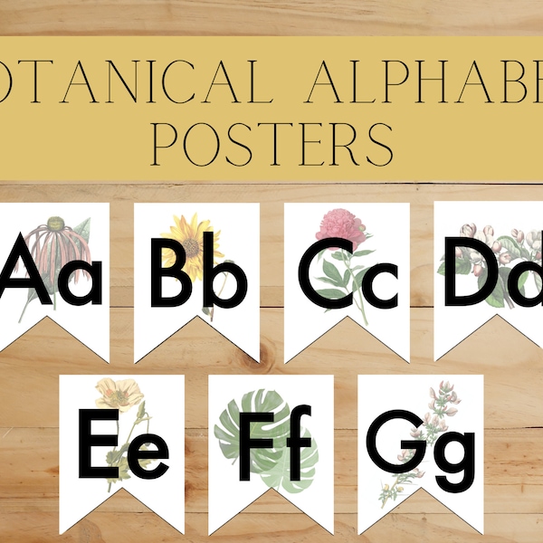Alphabet Posters Botanical Style | Classroom Alphabet Posters - Boho | Plants & Flowers  ABC Bunting for Bulletin Boards + Homeschooling
