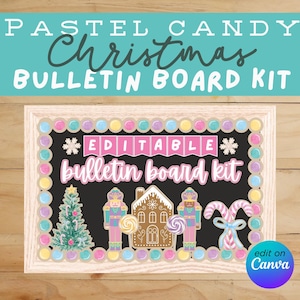 Pastel Christmas Bulletin Board Kit | Editable Candy & Gingerbread-Themed Staff Board