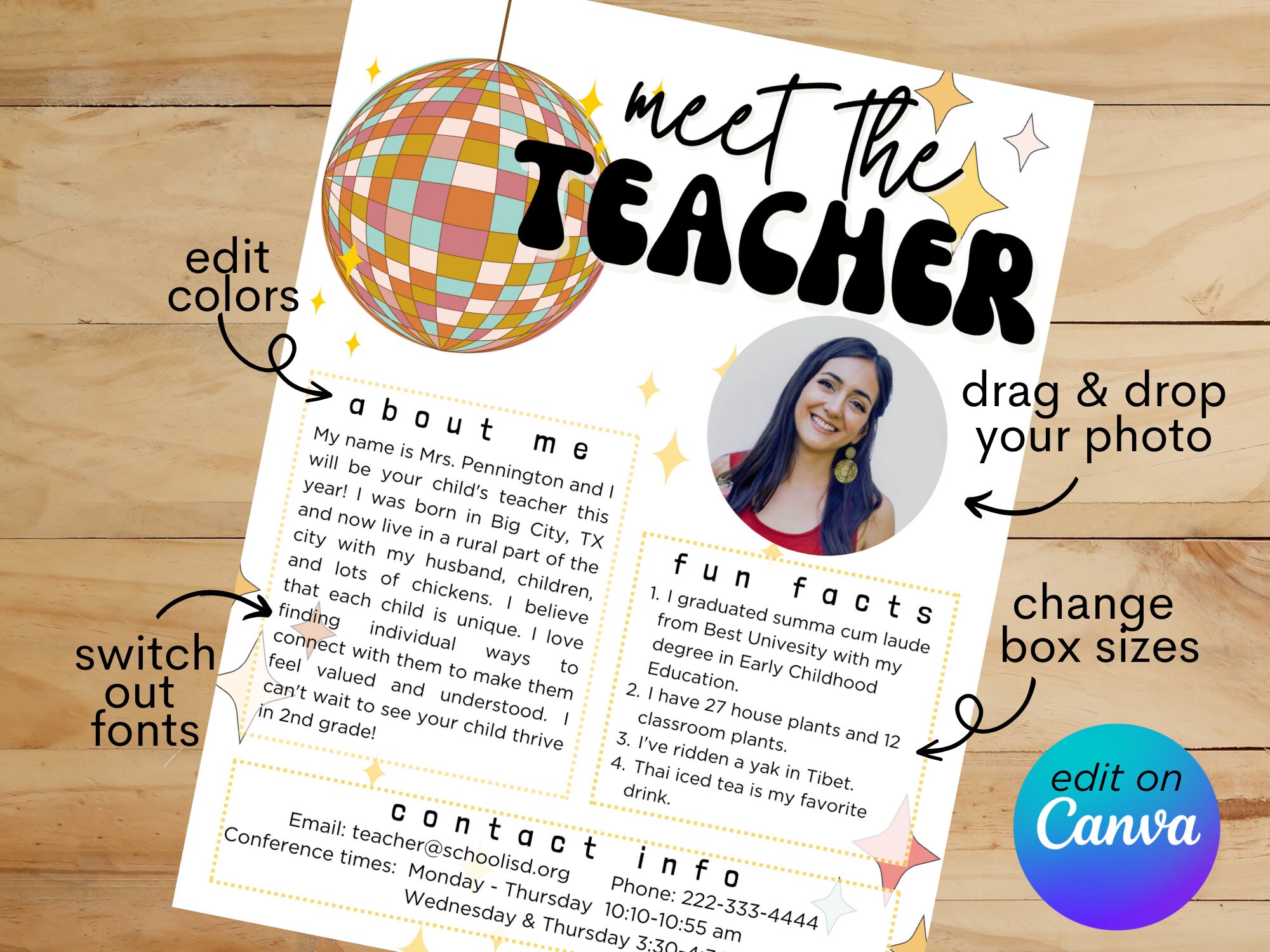 Groovy Disco Ball Meet the Teacher Letter Canva Template - Etsy