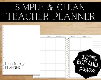 Agenda pédagogique simple entièrement modifiable - Agenda moderne imprimable en noir et blanc pour les enseignants