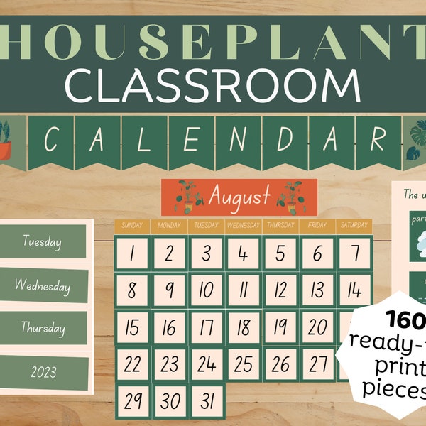 Classroom Calendar Boho Plant Theme | Houseplant Theme Classroom Decor + Homeschool Morning Time Board