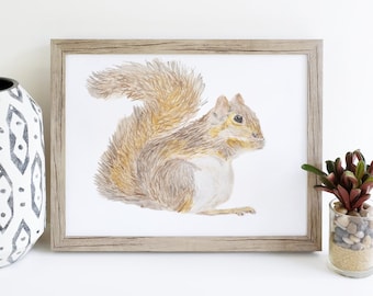 Digital Download Watercolor Squirrel Woodland Animal Art Print