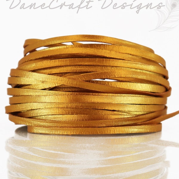 Kangaroo Leather Lace-DANECRAFT Custom Color-ALL widths we carry available, 2.5mm, 3mm, 5mm & 6mm-A. HONEY Metallic