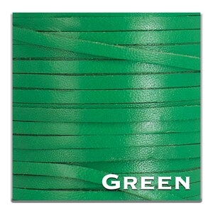May include: Close-up of a spool of green leather cord. The cord is smooth and has a slight sheen. The word "GREEN" is printed in white letters on the bottom of the image.