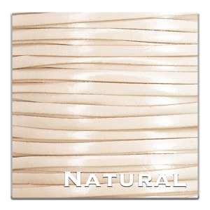 May include: Close-up of a spool of natural-colored leather cord. The cord is smooth and has a slight sheen. The word "NATURAL" is printed in white letters on the bottom of the image.