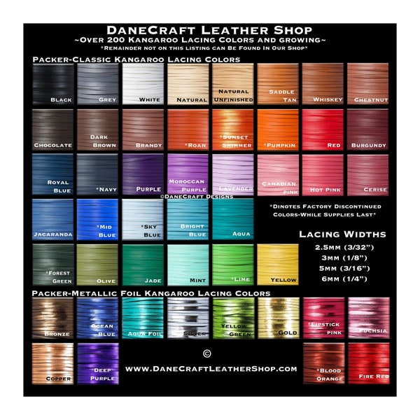 3 mm (1/8 po.) de largeur-Lacet en cuir de kangourou-CUIR PACKER-COULEURS STANDARD-Plus de 300 couleurs dans notre boutique !