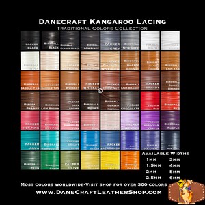 DANECRAFT 3 mm (1/8") Breite – Känguruleder-Schnürung – TRADITIONELLE FARBEN – Über 300 Farben in unserem Shop! Besuchen Sie unseren Shop für weitere Breiten und Farben.