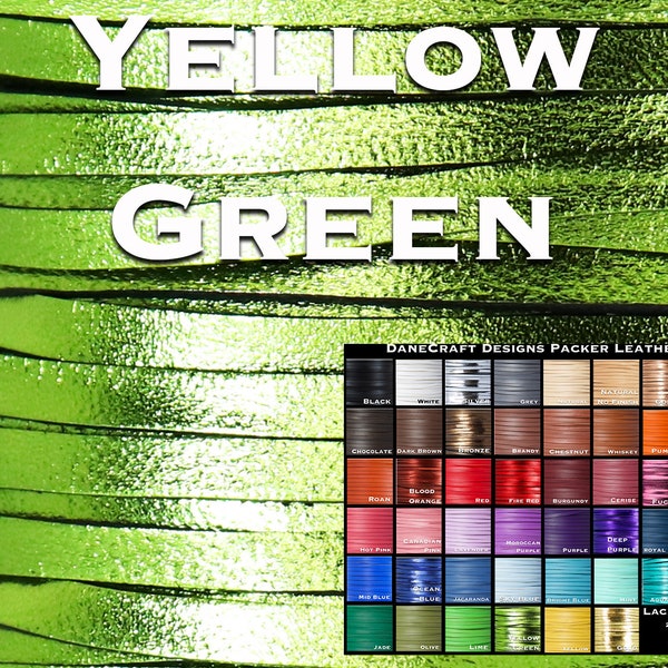 Kangaroo Leather Lace-Over 200 Colors-Leather Lacing, Buckstitching-PACKER Kangaroo Leather-YELLOW GREEN Metallic