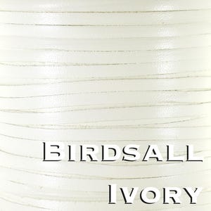 May include: Ivory-colored leather cord, tightly wound. The image features the text "BIRDSALL IVORY" in a bold, serif font. The cord appears to be flat and suitable for various crafting projects.