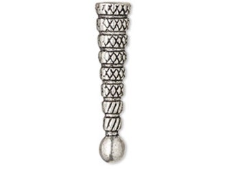 Bolo Tips Pair-Crosshatch antique silver-finished "pewter" 31x7mm with 5mm ball and cross hatch design.