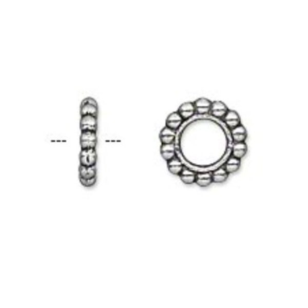 Big Hole Spacer Bead-Antique Silver Daisy-9x2mm rondelle. 4.5mm hole size. Beads for Dog Show Leads or European Charm Bracelets
