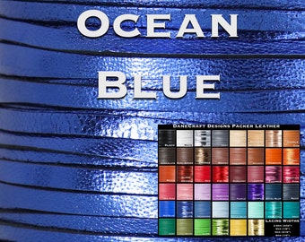 Kangaroo Leather Lace-Over 200 Colors-Leather Lacing, Buckstitching-PACKER Kangaroo Leather-OCEAN BLUE Metallic