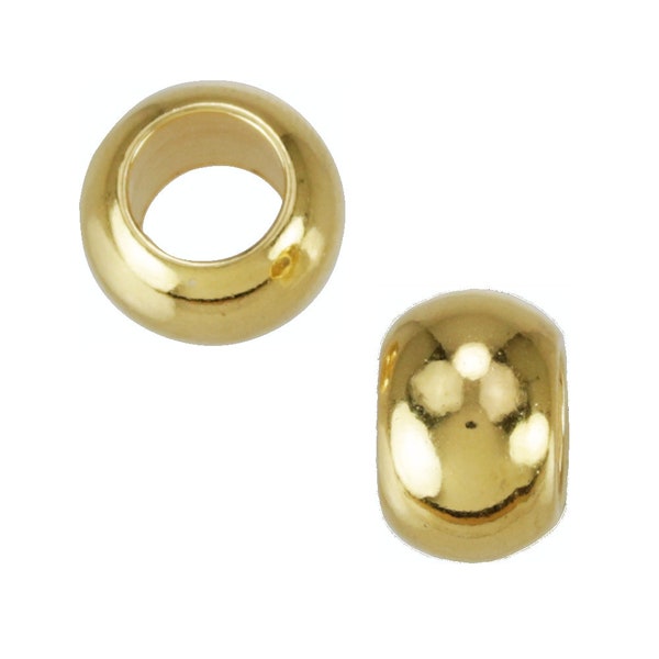 Big Hole Spacer Beads-10pcs GOLD TONED chunky rondelle-5mm Hole Size-Beads for Dog Show Lead or European Charm Bracelet