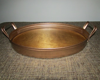 Metal Oval Copper Colored Serving Tray, Ottoman Tray with handles