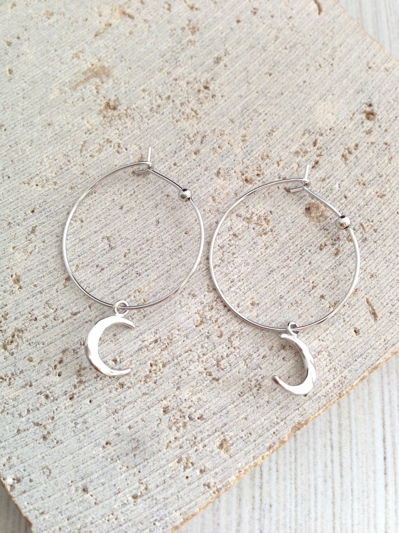 Hoop Earring,Silver Hoop Earring,Moon Hoop Earring,Crescent Moon Hoop Earring,Moon Earring,Silver Crescent Moon Hoop Earring,Hammer Moon