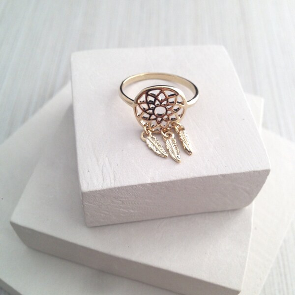 Dream catcher Ring,Gold Dream Catcher Ring,Boho Ring,Tribal Ring,Tiny Dream Catcher Ring,Vintage Dream Catcher Ring