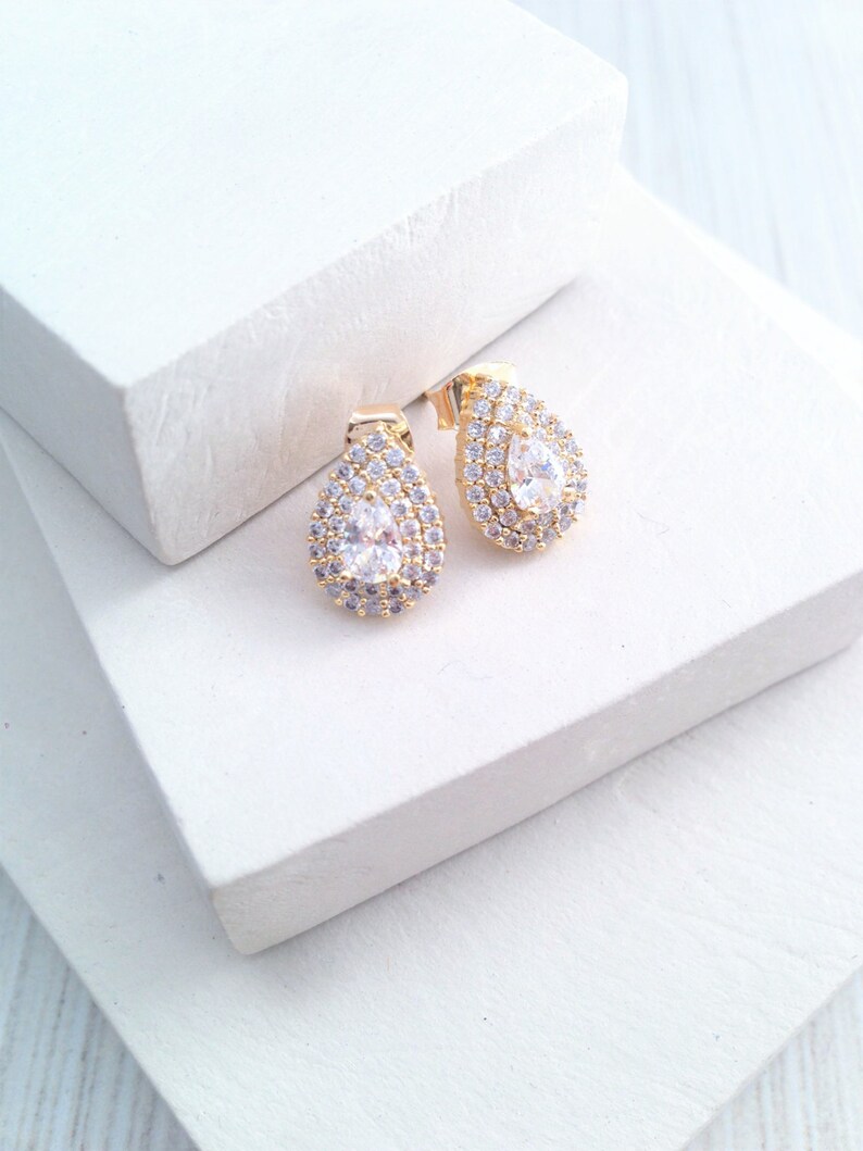 Tear Drop Stud Earring,Crystal Tear Drop Earring,Crystal Cubic Stud Earring,Gold Cubic Tear Drop Earring,Crystal Stud Earring