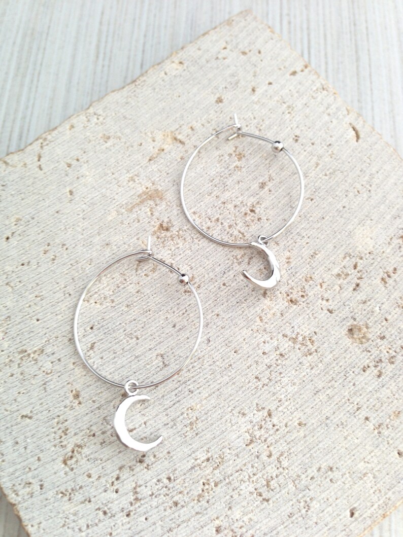 Hoop Earring,Silver Hoop Earring,Moon Hoop Earring,Crescent Moon Hoop Earring,Moon Earring,Silver Crescent Moon Hoop Earring,Hammer Moon