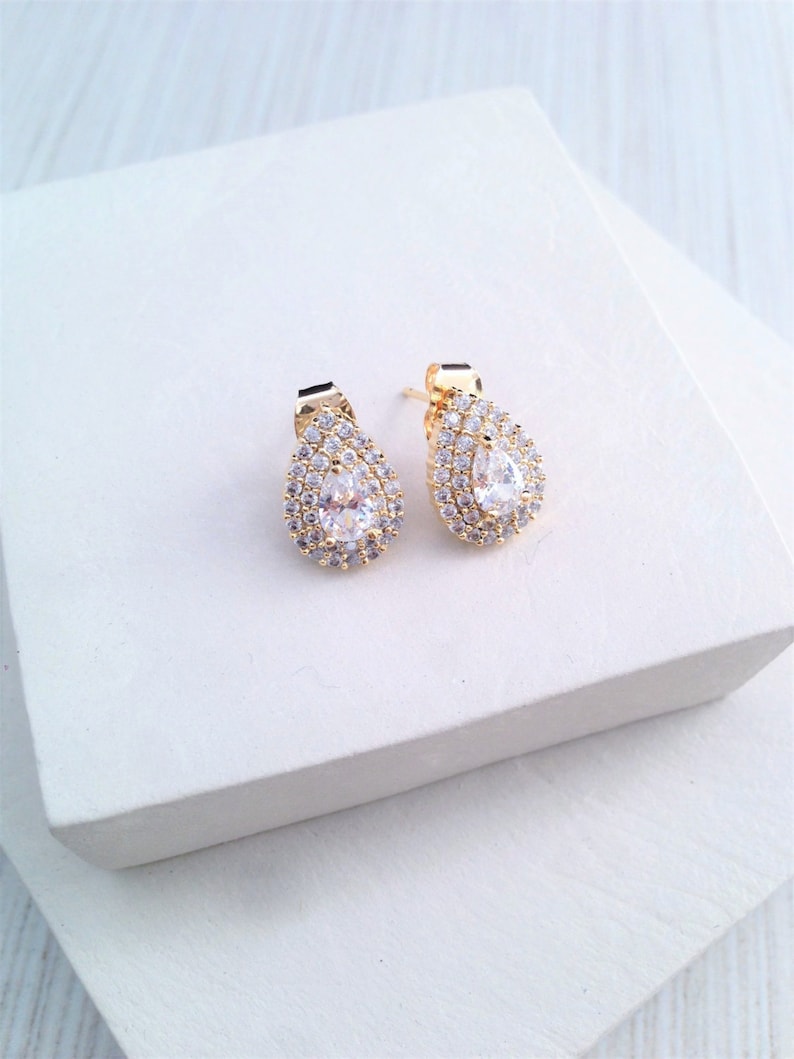 Tear Drop Stud Earring,Crystal Tear Drop Earring,Crystal Cubic Stud Earring,Gold Cubic Tear Drop Earring,Crystal Stud Earring