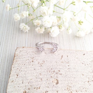 Moon Ring,Crescent Moon Ring,Twinkle Star Ring,Star Moon Ring,Silver Moon Ring,Moon Star Ring,Crystal Moon Ring,Crystal Crescent Moon Ring