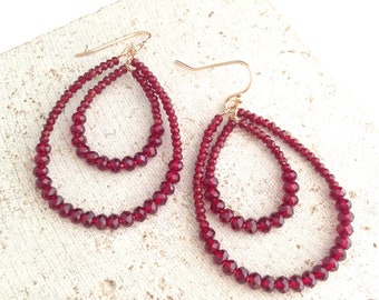 Red Beaded Earring,Beaded Earring,Red Beaded Drop Earring,Beaded Tear Drop Earring,Beaded Oval Earring,Circle Drop Earring,Boho Earring