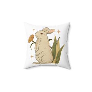 Vintage Rabbit Print Square Pillow, Bunny Decorative Cushion, Animal Lover Gift, Farmhouse Throw Pillow, Easter Home Decor Pillow