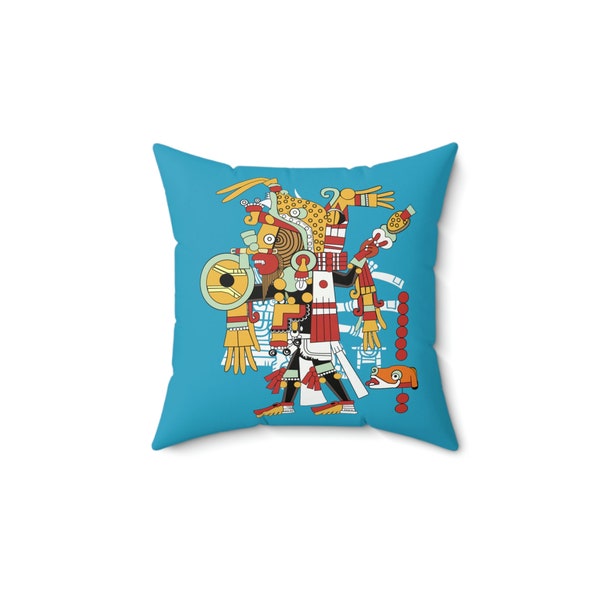 Colorful Aztec Shaman Design Turquoise Indoor Pillow