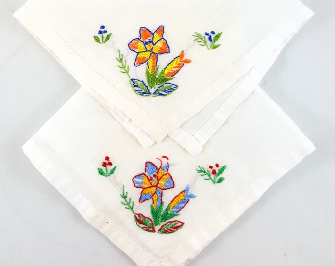 Set of Cotton/LInen Hankies with Floral Embroidery