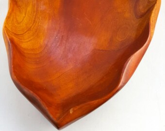 Mid Century Mahagony Wood Leaf Platter