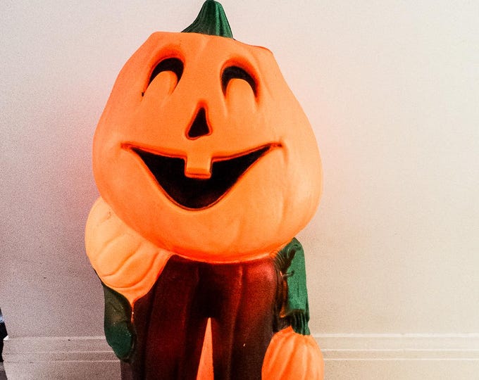 Vintage Blo Mold electric lighted Jack O' Lantern, Lighted Halloween Pumpkin Figure