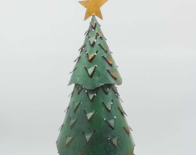 Stunning Extra Large Vintage Tin Christmas Tree with Gold star topper