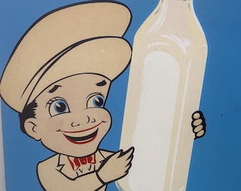Super Cool Vintage Kawartha Dairy Mascot Cardboard Ad
