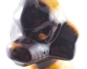Wonderful Drip Glaze Dog (Spaniel/Poodle,) Figurine in Chestnut with Yellow Glazing. BMP Blue Mountain Pottery