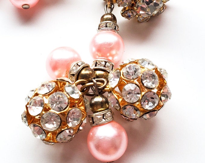 Elegant Pink Pearl and Rhinestone Dangle Earrings, Quality Costume