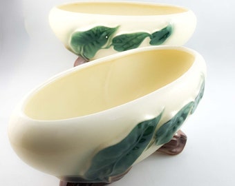 Pair of Matching Ceramic Planters with Leaf Motif