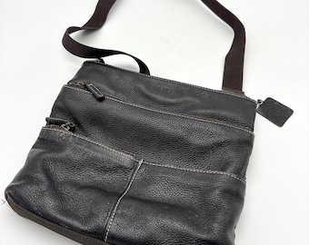 Classic Crossbody Roots Black Leather Bag with 3 additional Outside pockets