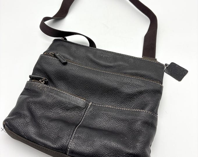 Classic Crossbody Roots Black Leather Bag with 3 additional Outside pockets