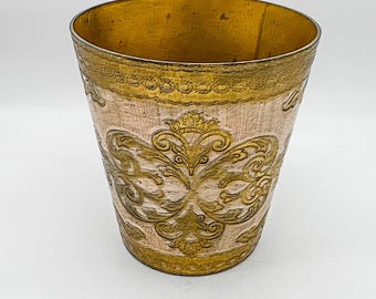 Italian Florentine Waste Bin, Wooden Basket, Gilt Waste Bin, Magazine Holder, Italy Gold Bin, Vintage Hollywood Regency