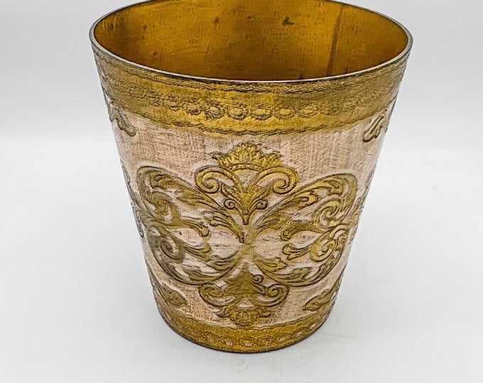 Italian Florentine Waste Bin, Wooden Basket, Gilt Waste Bin, Magazine Holder, Italy Gold Bin, Vintage Hollywood Regency