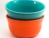 Fabulous Vintage Collectible GUSTO Fiestaware Cereal, Ice Cream, Soup Bowls in Orange and Blue Homer Laughlin