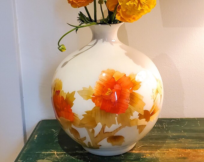 Absolutely Stunning Large Ceramic Asian Vase with Glaze encased paper cutouts of the Flower Camellia Sinensis