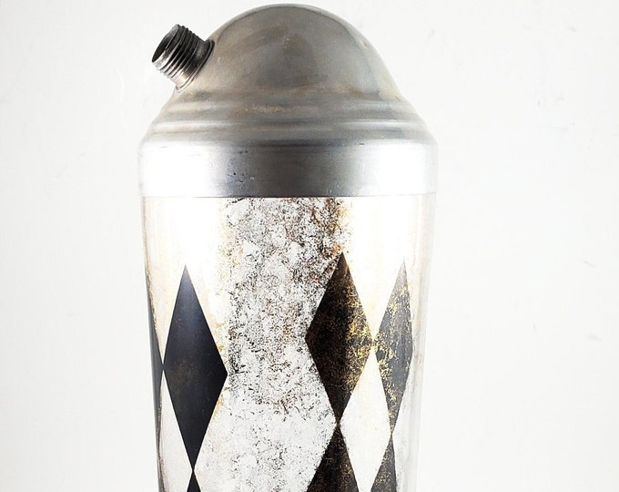 Art Deco Gilt Glass Harlequin Pattern Cocktail Shaker