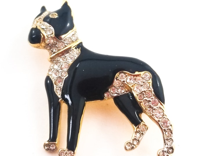 Beautiful Black Enamel and Rhinestone Boxer Dog Pin