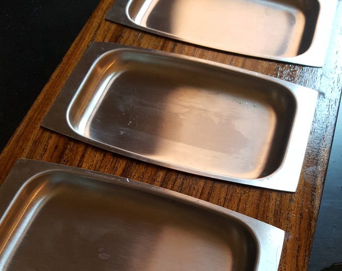 Vintage Stainless Steel and Wood Serving Tray Set, Condiment or Relish Tray (c.1960s) - Mid Century Entertaining