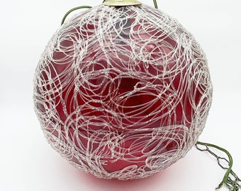 Fabulous Vintage Spaghetti Globe Light/ Fiberglass Spun Resin Red Accent Light with Clear Fibres