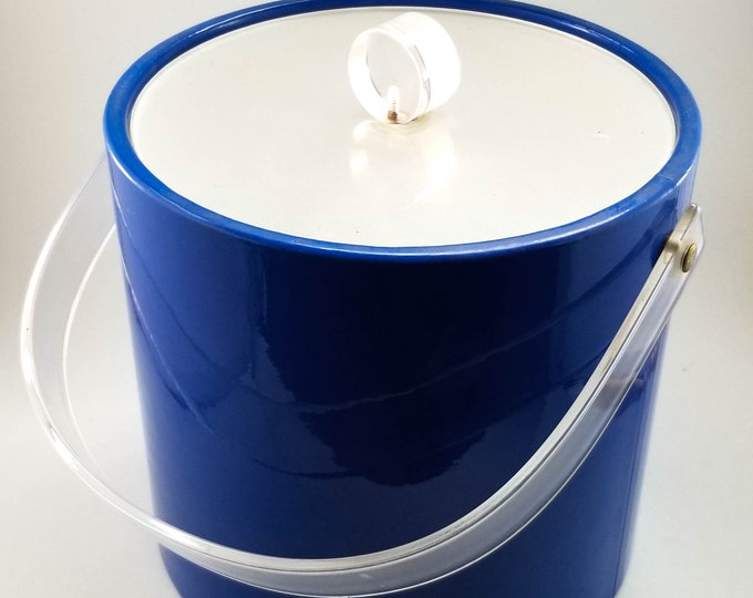 Blue Glossy Vinyl and Acrylic Mid Century Ice Bucket