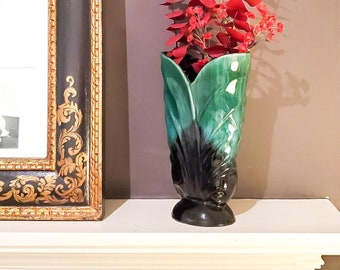 Classic Scalloped Leaf Shaped Blue Mountain Pottery Vase