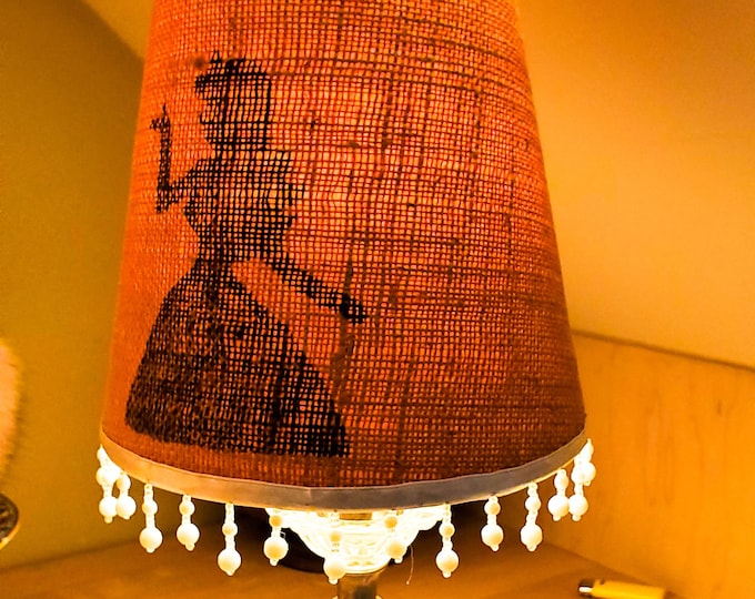 Fabulous Lady silhouette on the shade Etched Glass Table Lamp with Beaded Danglies